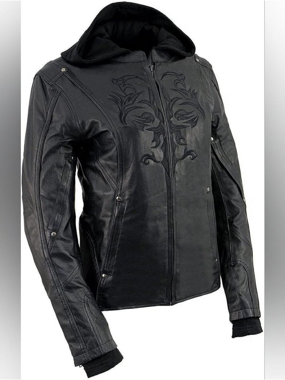 Milwaukee Leather ML2066 Women's 3/4 Black Leather Hoodie Jacket